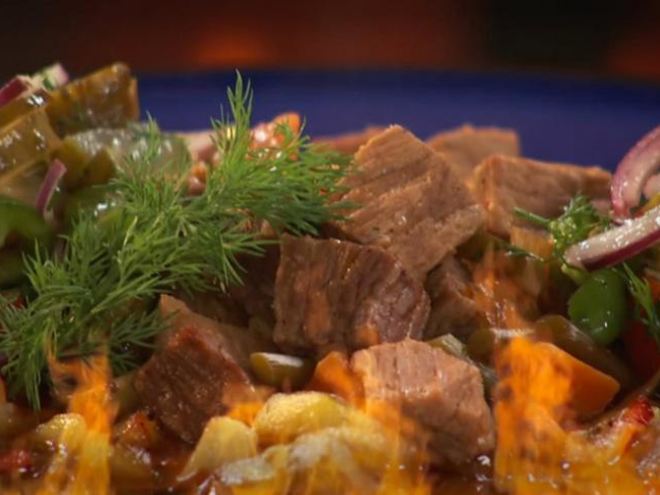 Рецепт азу из говядины с соленой черемшой