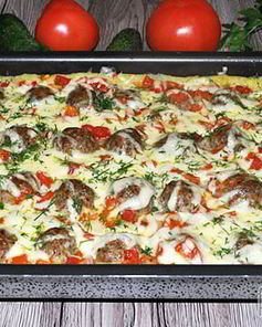 Фрикадельки, запеченные с картофельным пюре