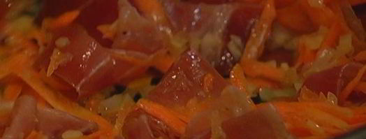 чечевица с грибами, ветчиной и куриными сосисками. Шаг 6