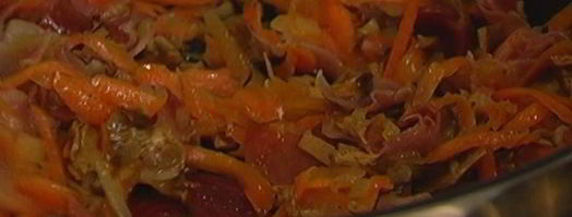 чечевица с грибами, ветчиной и куриными сосисками. Шаг 8