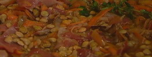 чечевица с грибами, ветчиной и куриными сосисками. Шаг 11