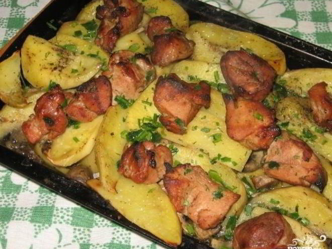 Рецепт картофеля со свининой и грибами