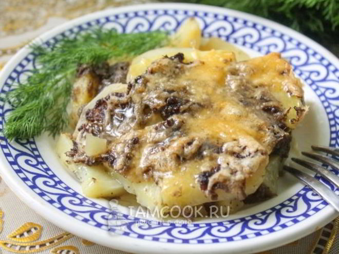 Рецепт картошки с грибным фаршем в духовке