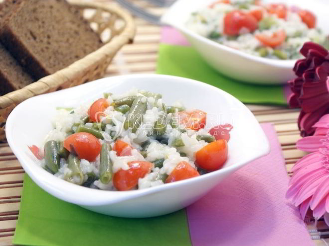 Рецепт риса с стручковой фасолью и овощами