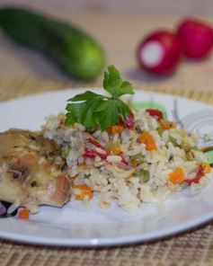 Рис в рукаве с курицей и овощами