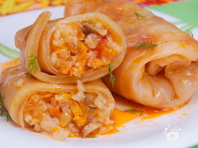 Рецепт постных голубцов с овощами и шампиньонами