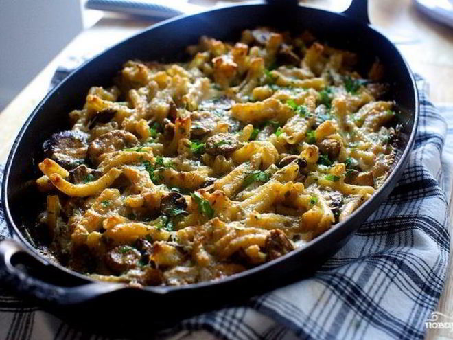 Рецепт грибов, запеченных с макаронами