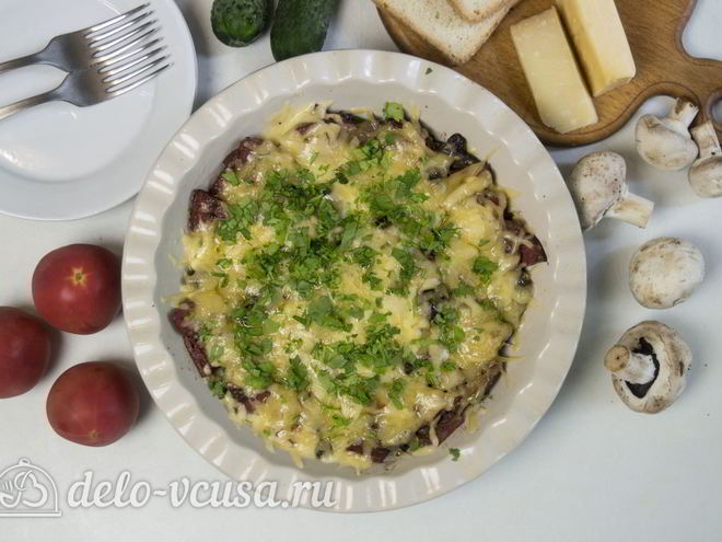 Рецепт шампиньонов с колбасой