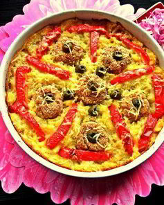 Запеченное пюре с котлетами