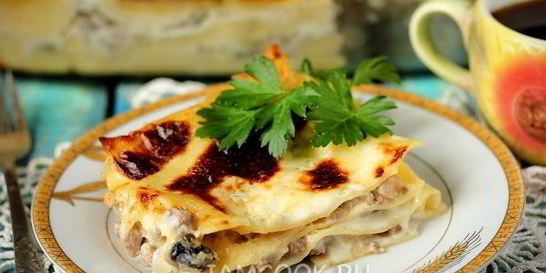 Лазанья с фаршем и грибами