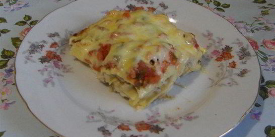 Лазанья с грибами и куриным филе