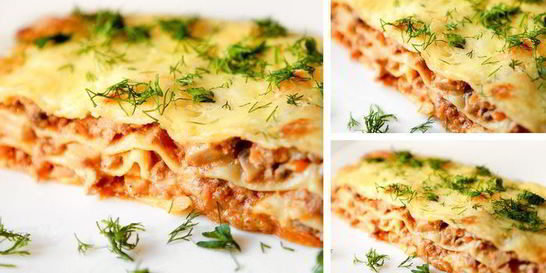 Лазанья с мясом и грибами