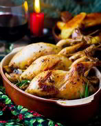 Фаршированные перепела со спагетти и овощами