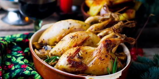 Фаршированные перепела со спагетти и овощами