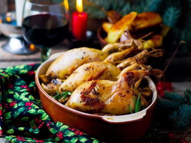 Рецепт фаршированных перепелов со спагетти и овощами