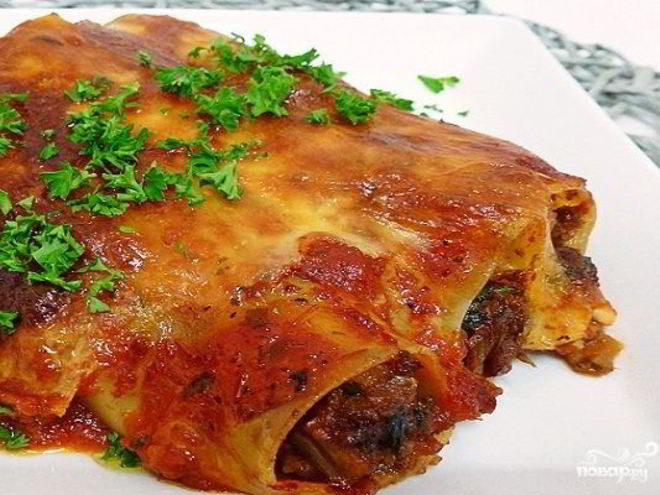 Рецепт каннеллонь с грибами и фаршем