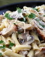 Макароны с грибами и куриным филе