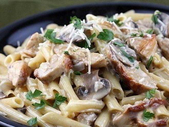 Рецепт макарон с грибами и куриным филе