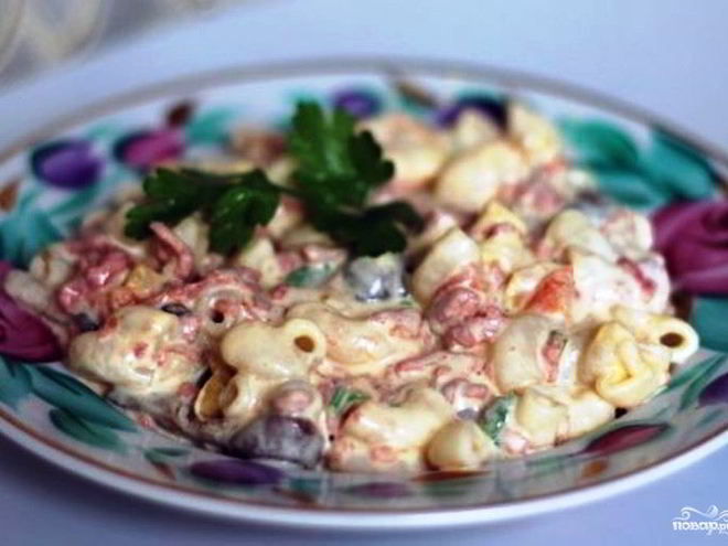 Рецепт макарон с копченой колбасой