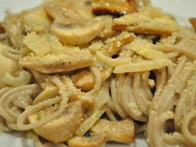 Рецепт макарон со сливками и грибами