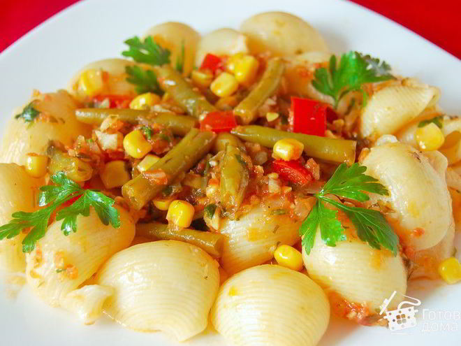 Рецепт макарон со стручковой фасолью и кукурузой