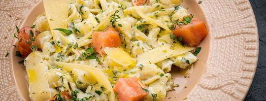 паста с копченой семгой и луком пореем. Шаг 8