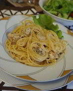 Спагетти с индейкой и творожным сыром