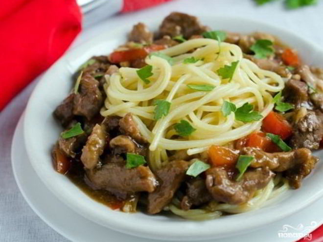 Рецепт спагетти со свининой в соусе
