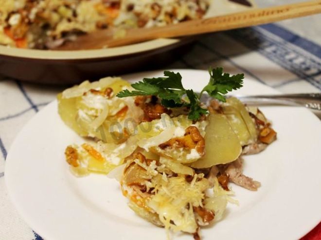 Рецепт картошки по-французски с грибами лисичками в духовке