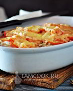 Мясо по-французски с грибами и помидорами