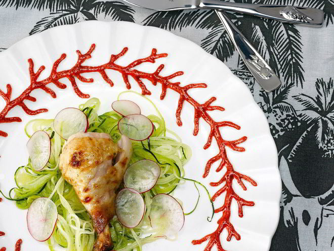 Рецепт курицы с зеленой лапшой и редисом