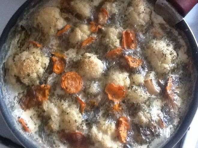 Рецепт цветной капусты в плавленном сыре с базиликом