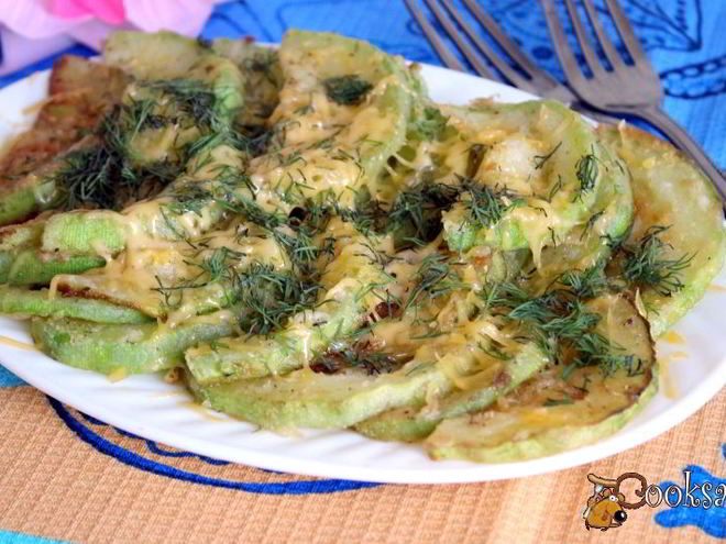 Рецепт жареных кабачков с сыром и зеленью