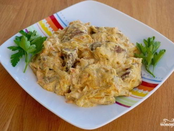 Рецепт куриной печени под соусом