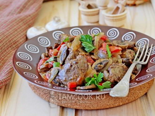 Рецепт куриной печени с шампиньонами