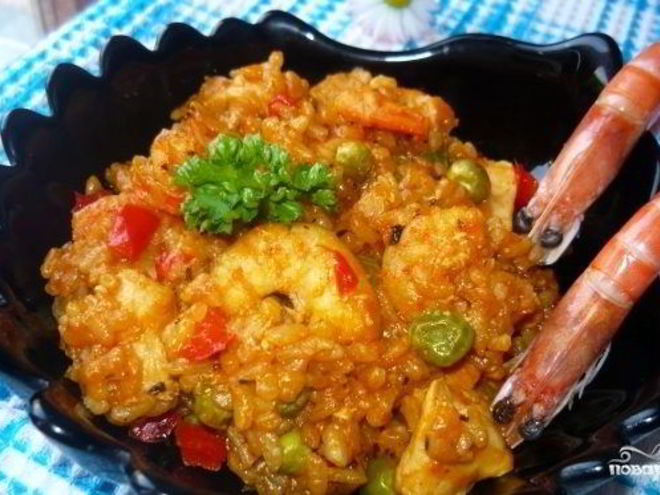 Рецепт паэльи с курицей и креветками