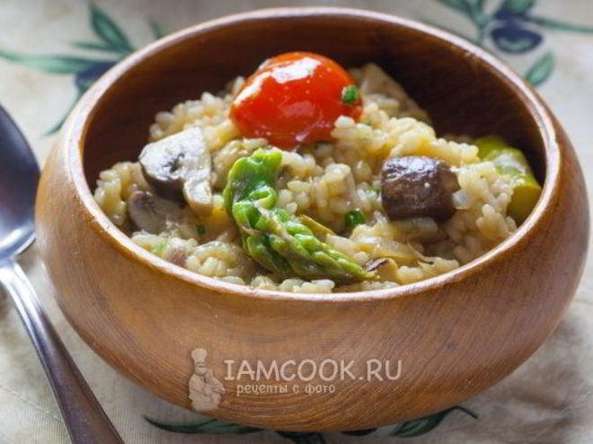 Рецепт постного ризотто со спаржей и шампиньонами