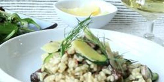 Ризотто с грибами, цукини и беконом