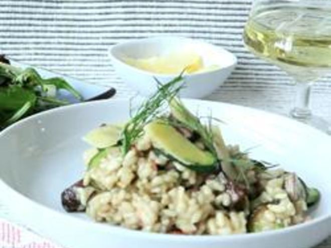 Рецепт ризотто с грибами, цукини и беконом