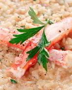 Ризотто с крабовым мясом, шафраном и баклажанами