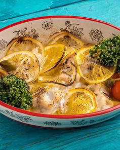 Пагр, запеченный с апельсинами