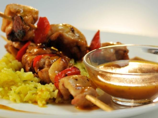 Рецепт куриных шашлычков в мандариновом соусе