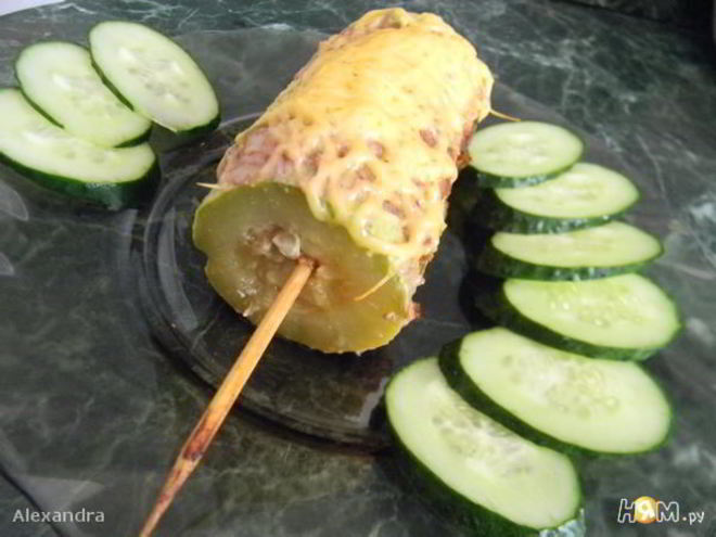 Рецепт шашлычков — кабачков с фаршем