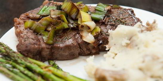 Стейк из говядины на сковороде