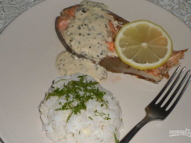 Рецепт стейка семги под сливочным соусом