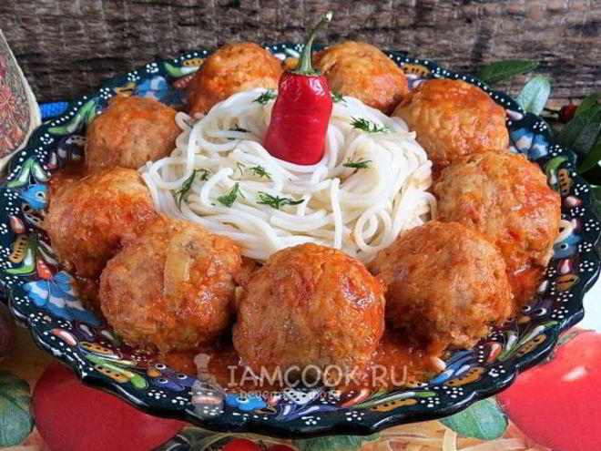 Рецепт спагетти с тефтелями в томатном соусе