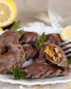 Вареники из льняного теста с булгуром