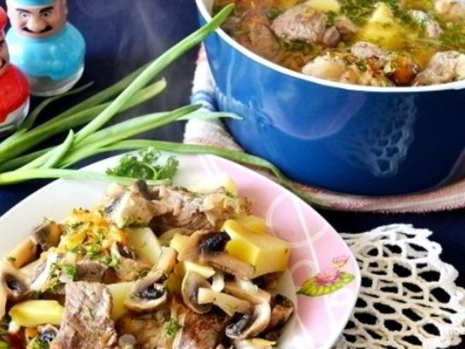 Рецепт жаркого из свинины с картофелем и грибами