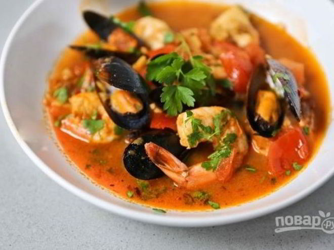 Рецепт жаркого с рыбой и морепродуктами в томатном соусе