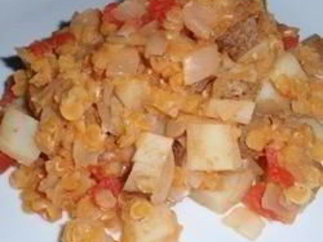 Рецепт гороховой каши с картофелем и колбасой